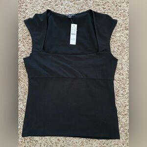 JCrew black square neck cap sleeves black top NEW